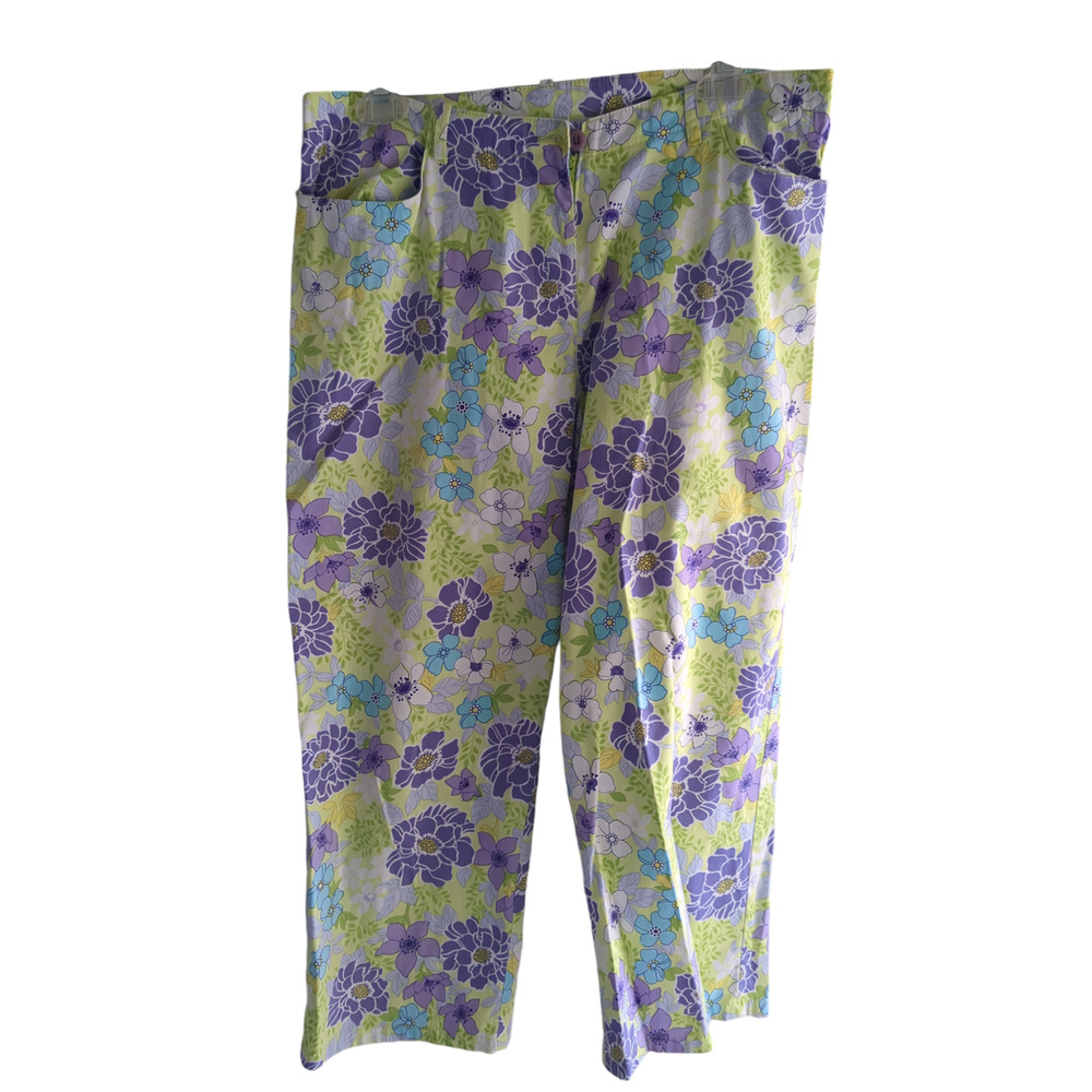 10P Bamboo Traders Petite lime green floral women Capri pants #16